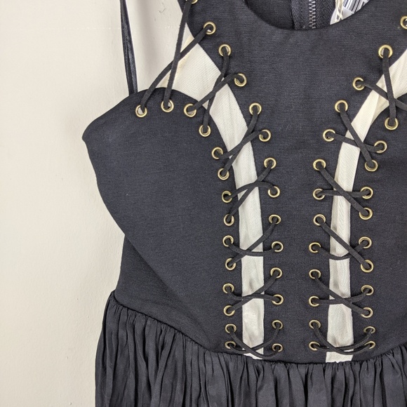 Angel Biba | Black Lace Up Mini Dress-H9 - Picture 4 of 7